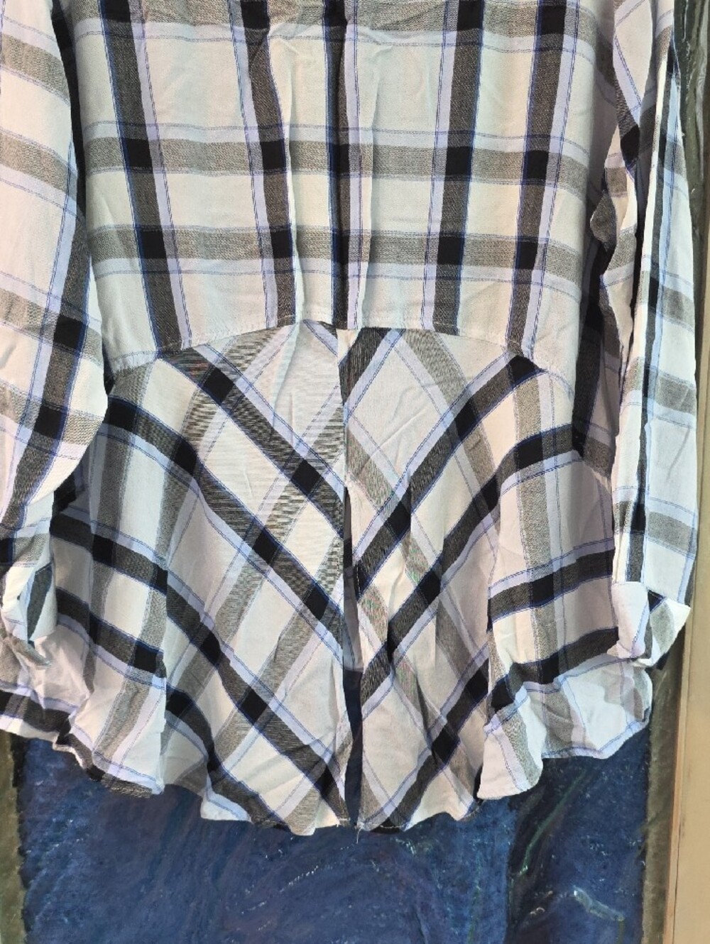 Jones New York White, Black and Light Blue Plaid Button-Front Shirt - Picture 6 of 6